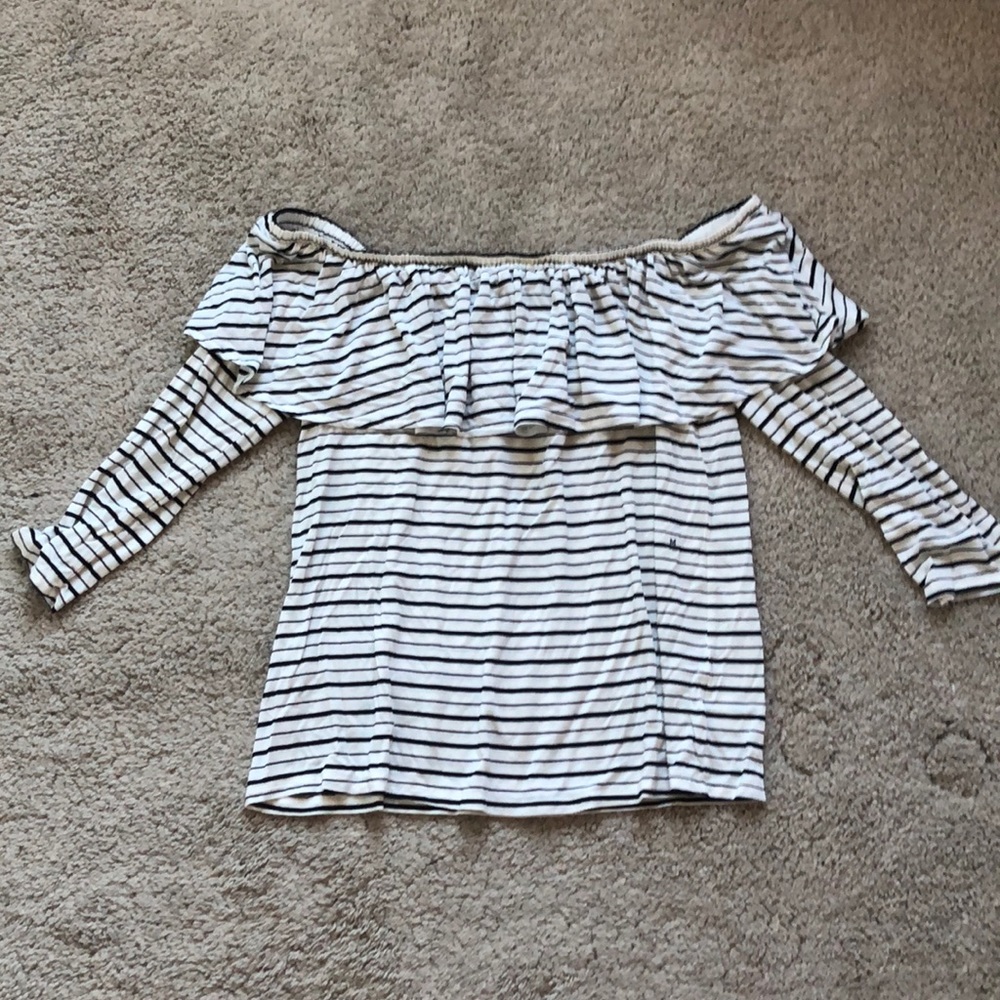 black and white striped off the shoulder top